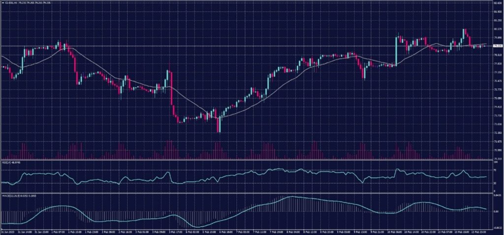 US Crude chart on 14 February 2023